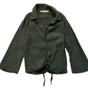 ZARA -  Olive Green Button Down Top With Drawstring